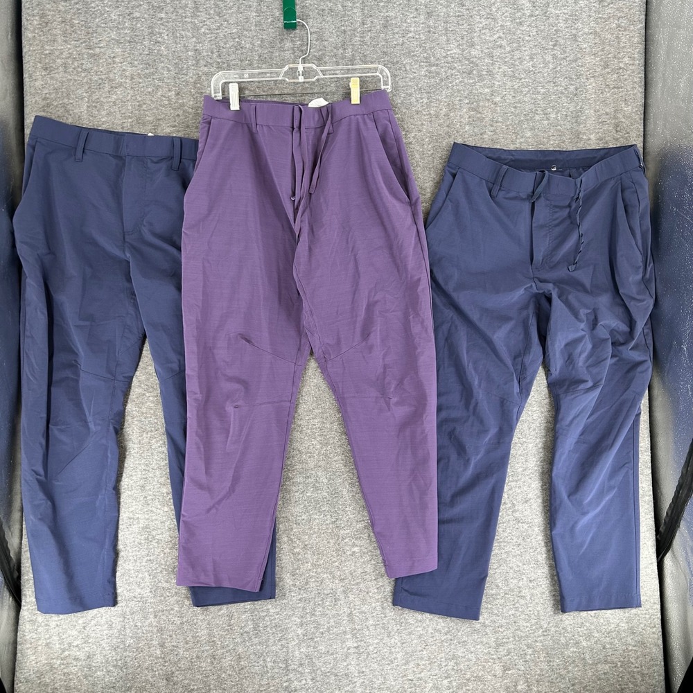 Lot of 3 Fabletics Mens The Only Pant Navy Purple Blue Size Medium M Stretch
